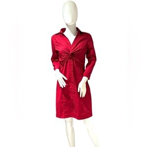 Ann Taylor Petite long sleeve Cotton Red Twist-Front Shirt Dress, size 4P NWOT